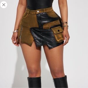 Fashion Nova Black and Brown Mini Skirt